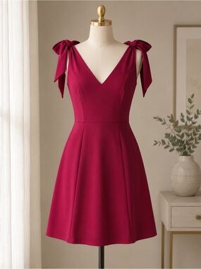 BCBGeneration Berry Bow Shoulder Midi Cocktail Dress Wedding Guest Size 10 Pink